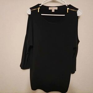 Michael Kors Blouse M Black Zip Open Shoulder